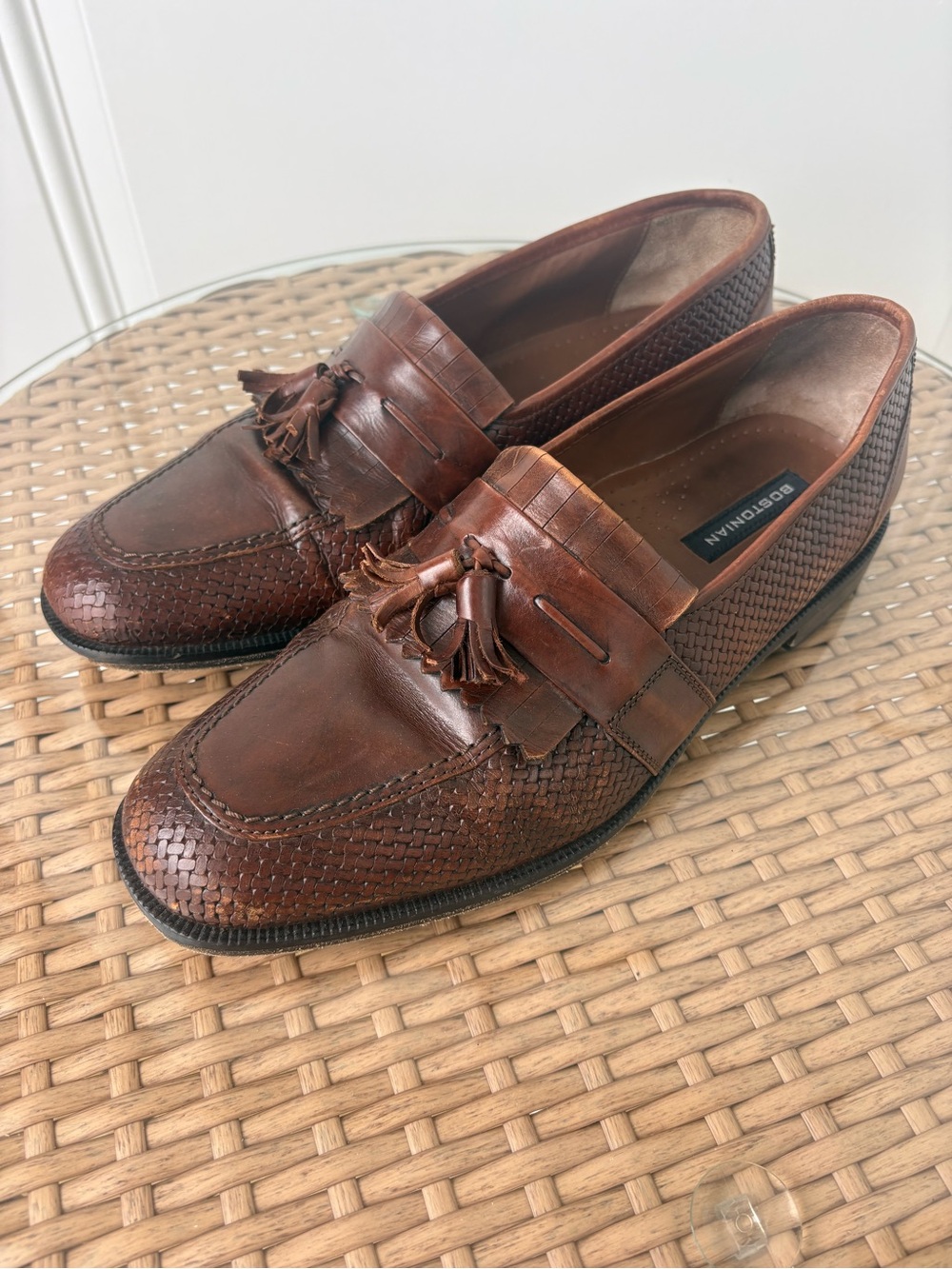 Bostonian Men's Brown Woven Leather Tassel Loafers